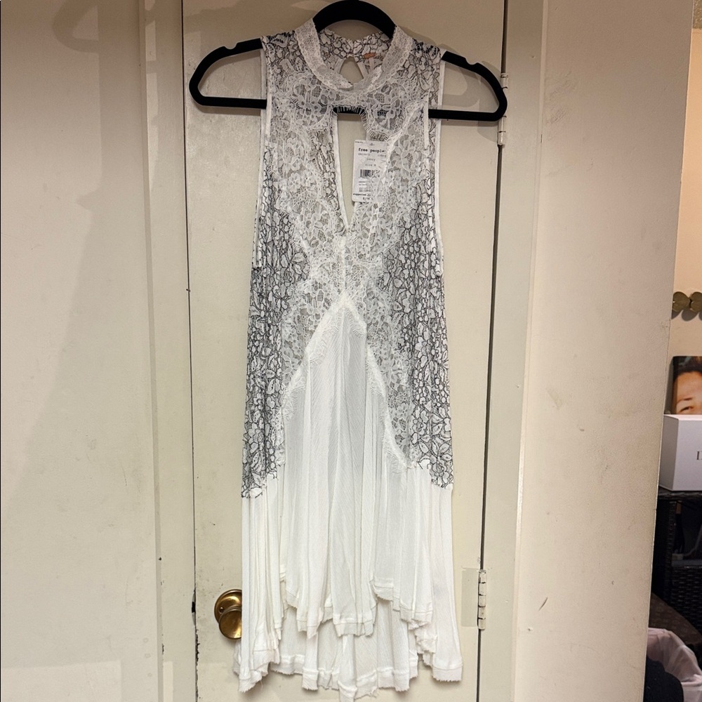 Free People Backless White and Gray Dress